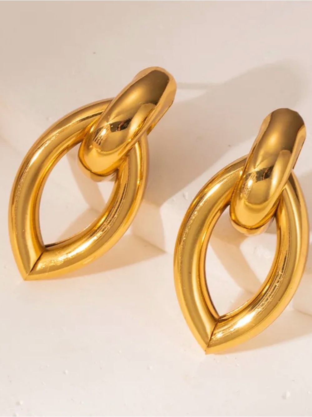 18k Gold chunky Drop Link Earrings for Women